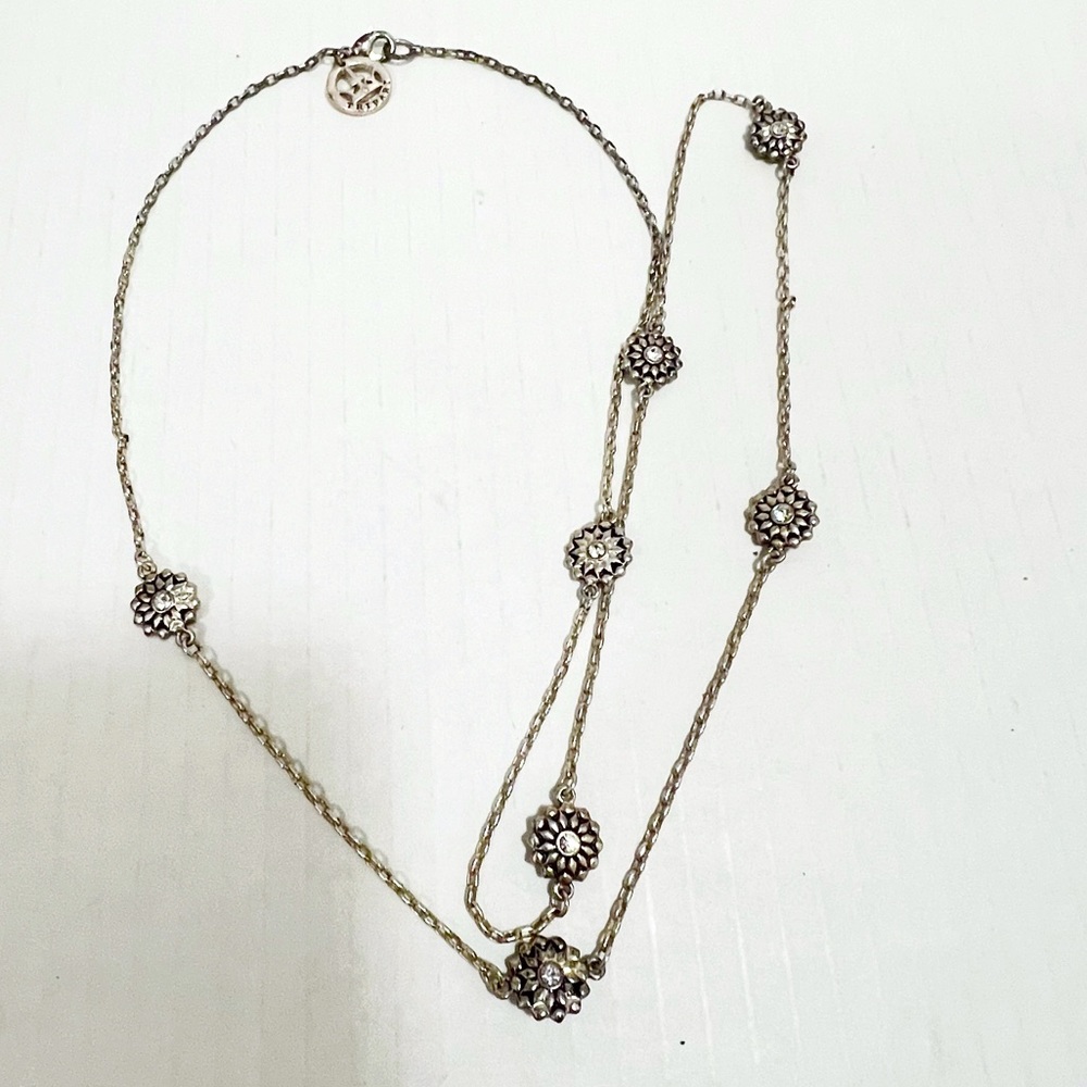 Trifari Crown Opera Length Silvertone Filigree Masonite Necklace